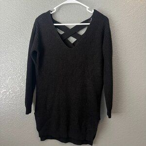 Ambiance Apparel Black Crisscross Back Knit Sweater - Size Small